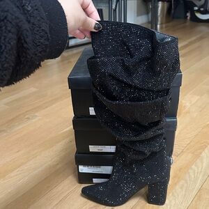 Elegant Black Rhinestone Boots